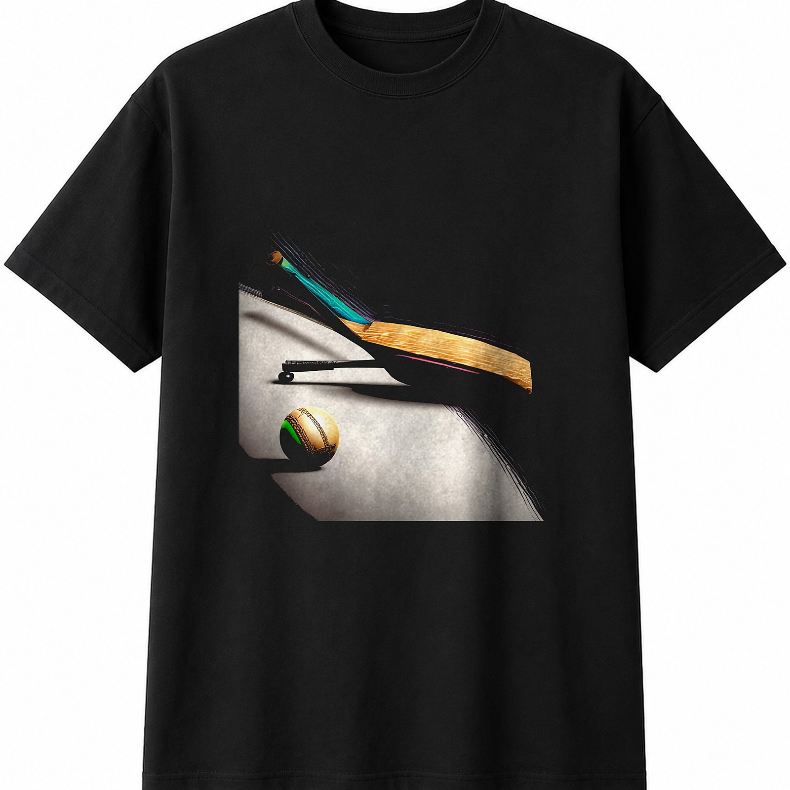 Colourful Cricket Bat and Ball Retro Mens Womens T-Shirt Unisex Novelty Gift Tee