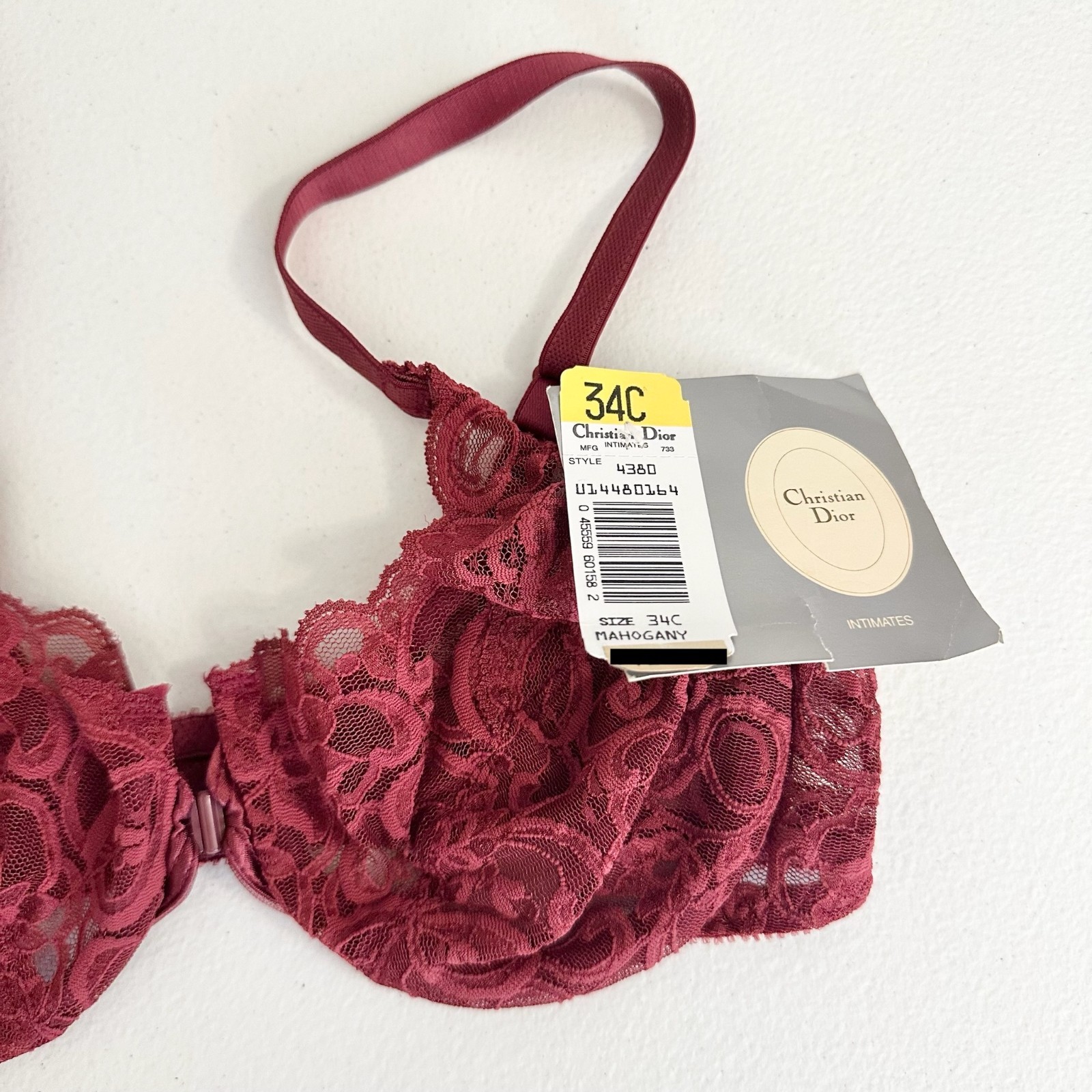 VTG CHRISTIAN DIOR Intimates Lace Bra Womens 34C Mahogany Burgundy Underwire NWT thumbnail 3