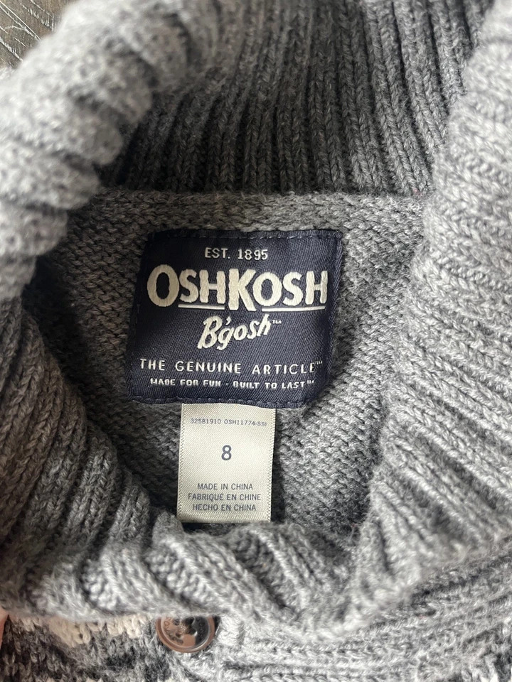 OshKosh B'gosh Sweater Boys Sz 8 Gray Red Collared Argyle Knit Pullover EUC - Image 3 of 4