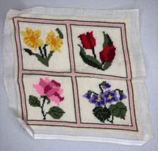 Completed Needlepoint Canvas, Square, Floral, Un-Framed - Rose, Tulip, Lilac