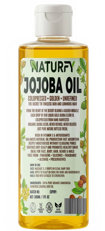 NATURFY Jojoba Golden Oil - 100% Pure Organic Cold Pressed Unrefined 500ml