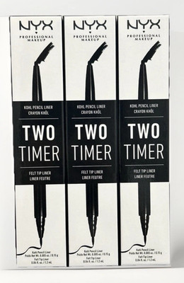 3x NYX Two Timer Kohl Pencil Liner + Felt Tip Liner ~ Jet Black