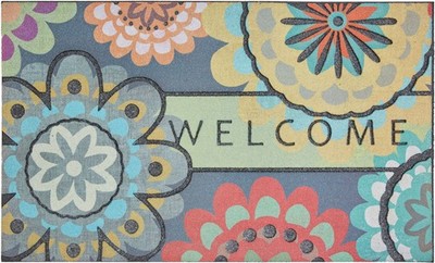 Playful Medallion Welcome Outdoor Polyester Door Mat Multi 1' 6'' X 2' 6
