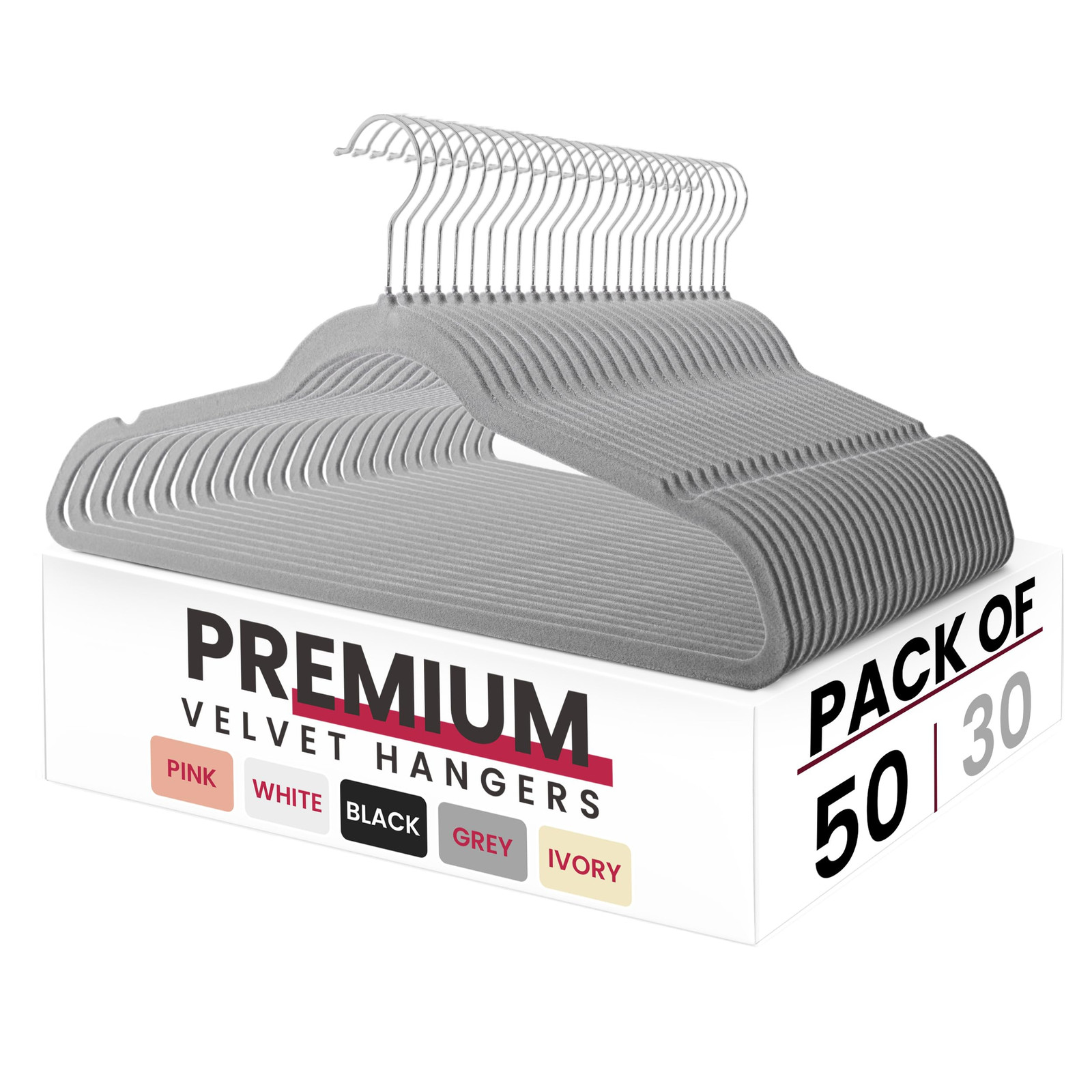 LDC 50 Pack White Velvet Non-Slip Felt Hangers for Clothes-image