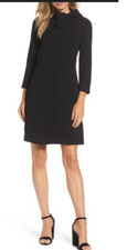 NEW $180 SIZE 14 BLACK WOMEN'S  Bow Neck Crepe Shift Dress BY Eliza J