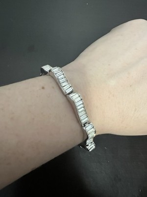 Vintage 1950's Trifari Baguette Rhinestone Silver Tone Bracelet Signed Nice!