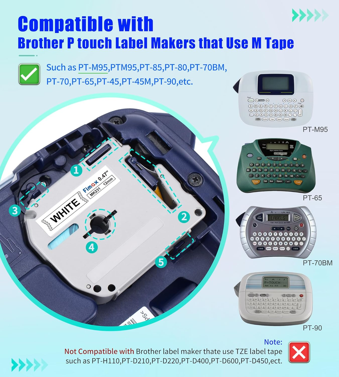 Ptouch -K231S -K231 Label Tape Copatible with Brother P-Touch 12 0