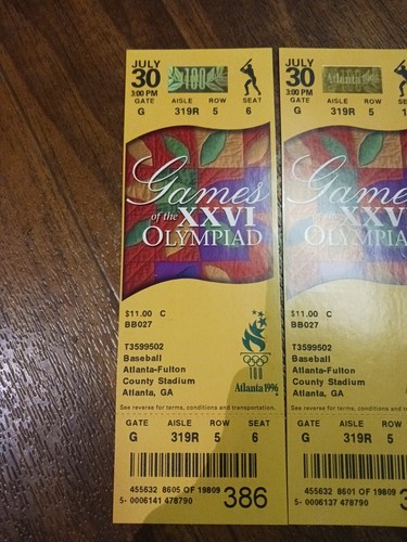 4-BOMBING @ ATLANTA OLYMPICS/JULY 30, 1996 FULL TICKET STUB/2 DEAD+100 INJURED - Picture 3 of 4