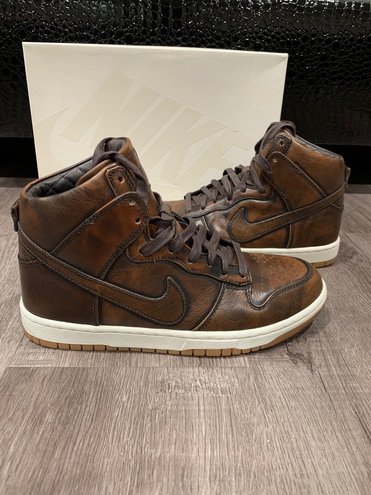 brown leather nike dunks
