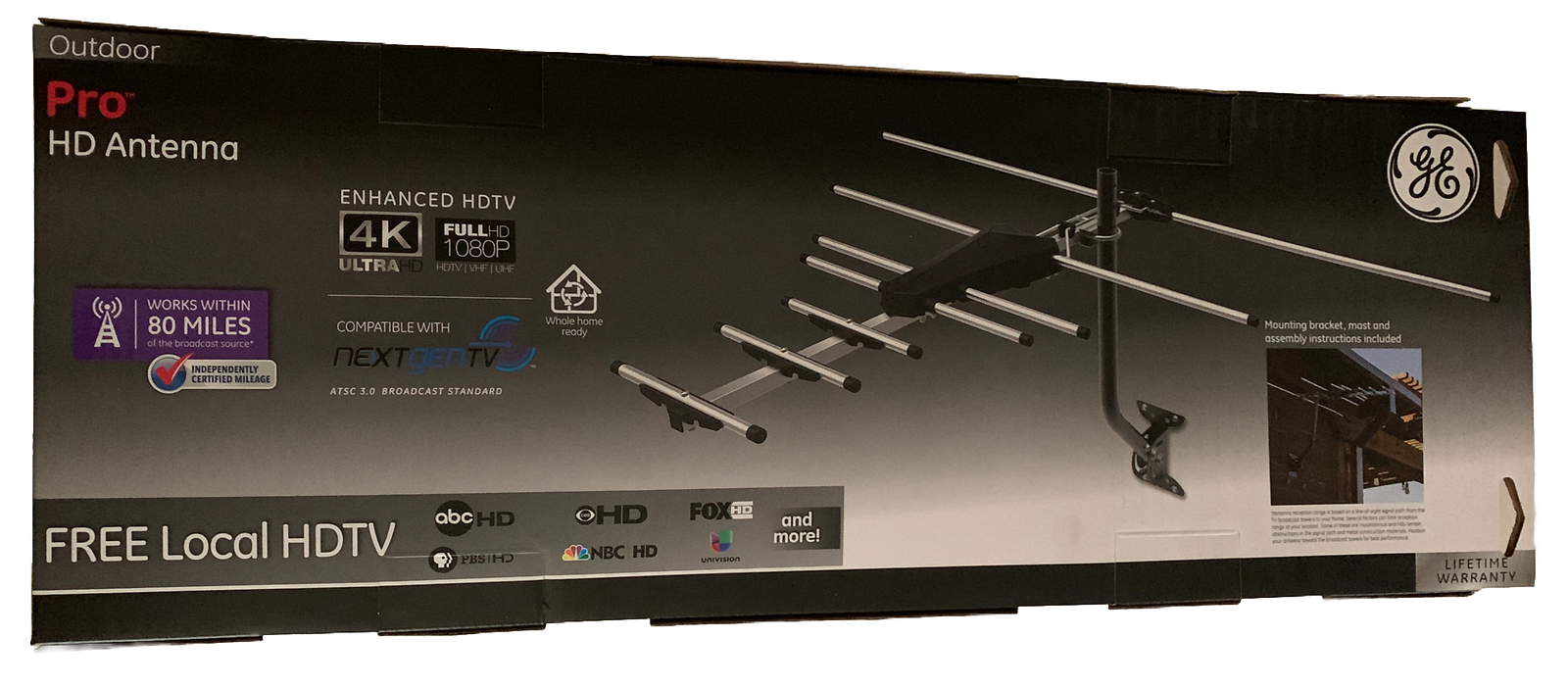 GE Pro Outdoor Yagi TV Antenna, Long Range, VHF UHF 1080P 4K 33685