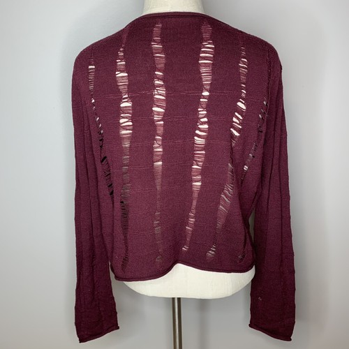 T By Alexander Wang Drop Needle Burgundy Distressed Crop Sweater M - Afbeelding 2 van 4