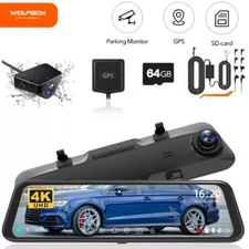 WOLFBOX 4K 12'' Mirror Dash Cam Front and Rear with WDR Camera, Night Vision