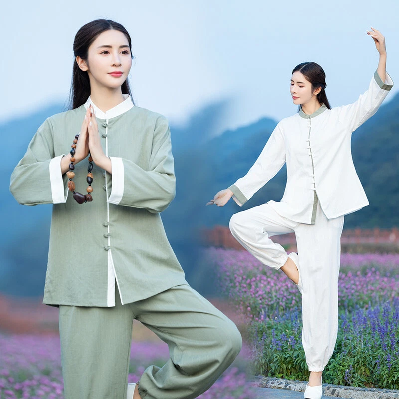 Women Retro Chinese Kung Fu Practicing Clothes Yoga Cotton Linen