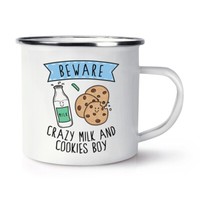 Beware VerrüCkte Milch Und Kekse Jungen Emaille Becher Tasse Scherz Sohn Lustig