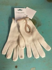 NEW Calvin Klein Cream Beige Wool Blend Text Enabled Knit Gloves Missing Button