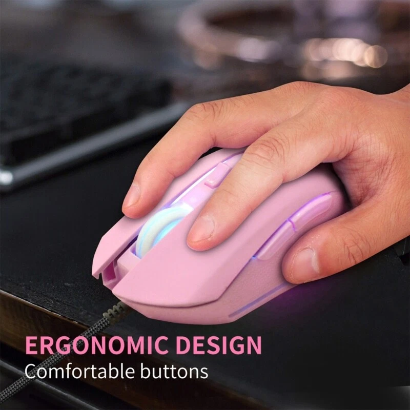 Pink Rabbit USB C LED Mouse 2400DPI Type C Wired Mouse for MacBook Laptop Tablet - Image 4 of 4