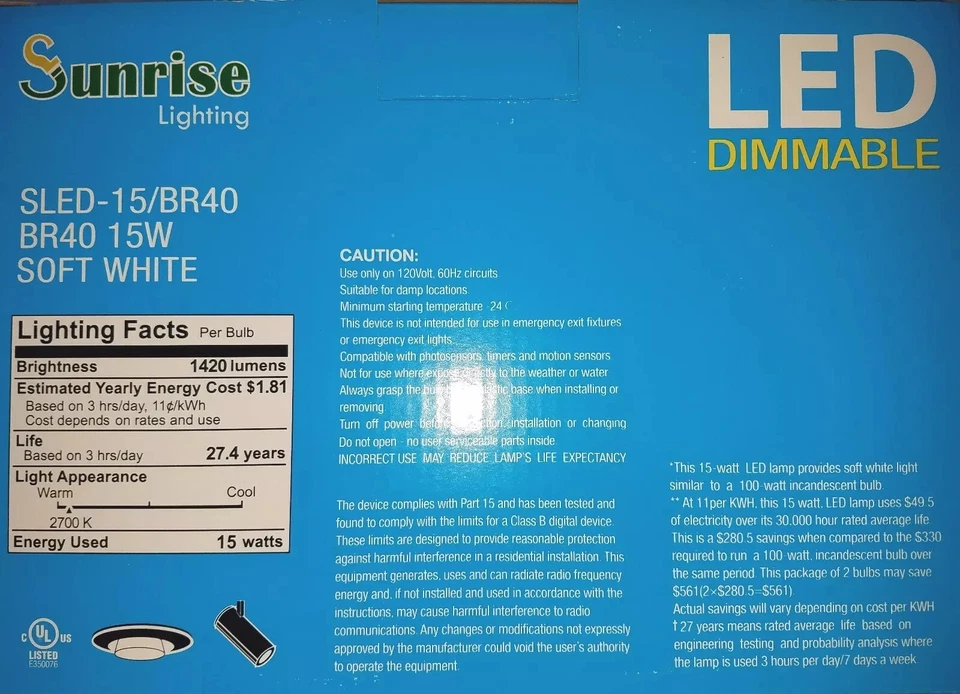 BR40 LED Bulb 4 Pack 2700K Warm White Indoor/Outdoor Flood Light Bulb 100 Watt - Image 2 of 2