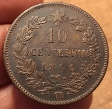 10 Centesimi 1866 Parigi, Vittorio Emanuele II, Non Comune, Rif. 5222