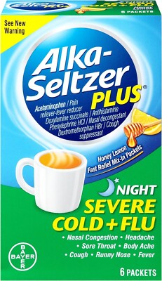 Alka-Seltzer Plus Severe Cold & Flu Honey Lemon 6 packets NightTIME (green)^