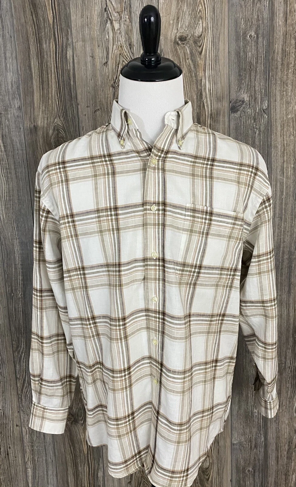 Jos. A. Bank Mens M Traveler's Collection Linen Shirt Beige Plaid Coastal Preppy