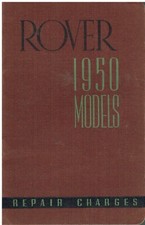 ROVER P4 75 SALOON ORIGINAL 1950 SERVICING REPAIR CHARGES HANDBOOK