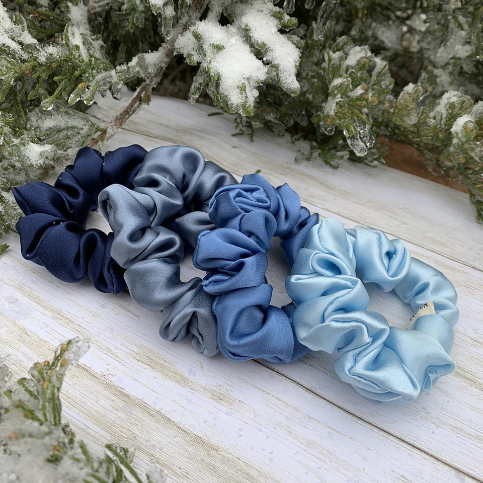 100% Pure Mulberry Silk Scrunchies Pack-4 Organic Silk Skinny Hair Ties Handmade - Image 4 of 4