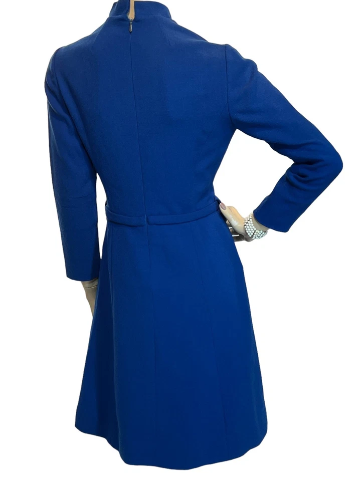 Vestido Azul Talla M De Colección Años 60 Gama Alta Lana Bardley Oculto Metal Cremallera Clásico Años 60 Foto 4 de 4