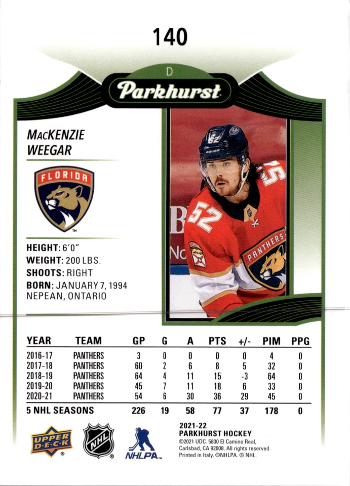 2021-22 Parkhurst #140 MacKenzie Weegar Silver Border - Image 2 of 2