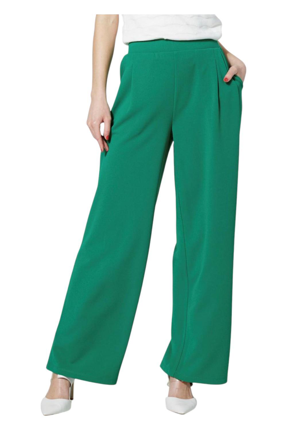 Nina Leonard Women's High Tech Crepe Pleat Front Pant Green