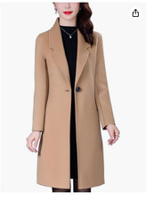 Aprsfn Women's Elegant Mid-length Wool Blend Coat Windproof Trench Coat Xl