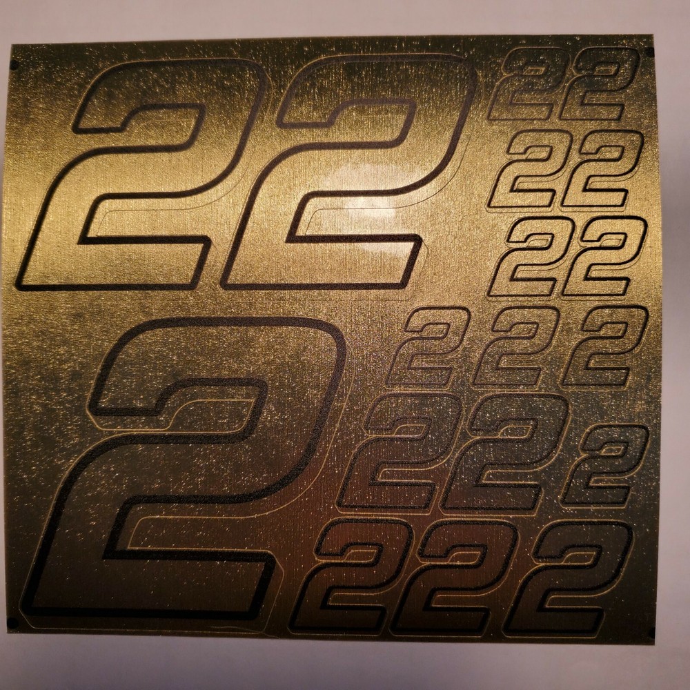Brushed Gold  w/ black #2's  Racing Numbers Vinyl Decal Sheet 1/10-1/12