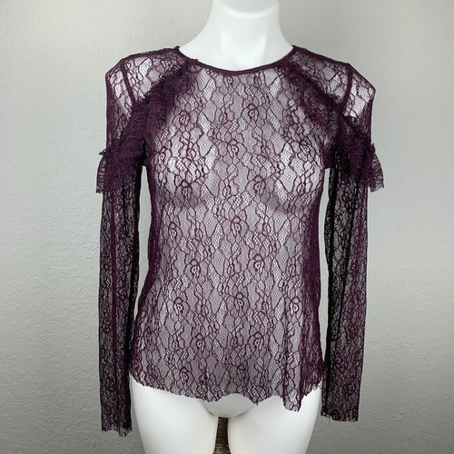 Zara Collection Woman's manga larga de encaje transparente Berenjena Blusa  Talla Mediana (FX) | eBay
