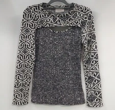 Sugarfox Womens size Large Round Neck Cut Out Knit Top Long Sleeve Shirt