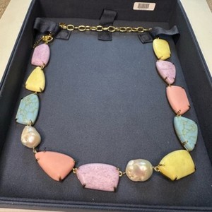 Lele Sadoughi Statement Necklace Colorblock Stones Pearls Pastel Chunky Gold Y2K