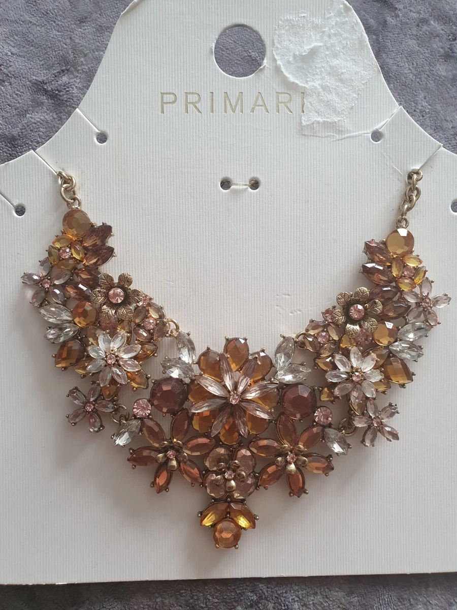 Stunning Large Statement Necklace Sparkly Gold Floral Flowers NEW Bnwt