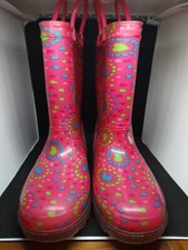 Little Girls Wonder Nation Pink Heart Light Up Rain Boots- Sz 11-12- used