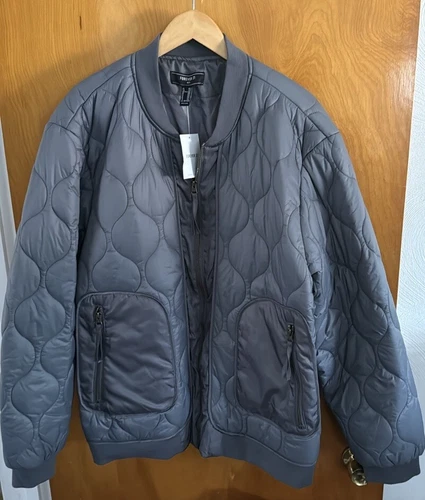 Gray Puffer Jacket Mens XXL Zip Pockets - product listing photo