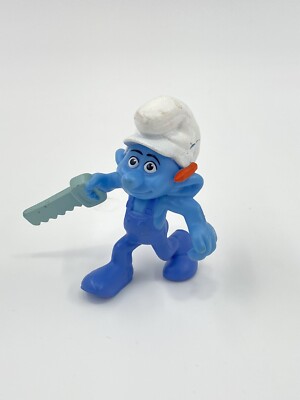McDonalds Happy Meal Toy Handy Smurf PVC 3 Inch Blue Smurf Figure