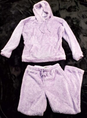 Charlotte Russe Lilac Furry Hoodie And Pant Set S/M - Main Image