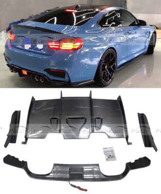 PSM Style Carbon Fiber Rear Diffuser Lip +Pilot Lamp For BMW F82 M4 F80 M3 15-17