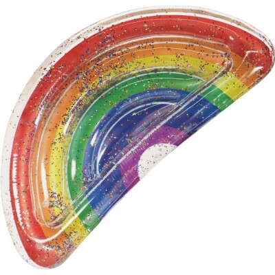 PoolCandy Ride-On 72 In. Glitter Rainbow Giant Half Island Inflatable Pool Float