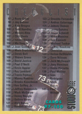 1996 Leaf Studio - Checklist #132 - Cards 97-250 - Insert Cards - NM