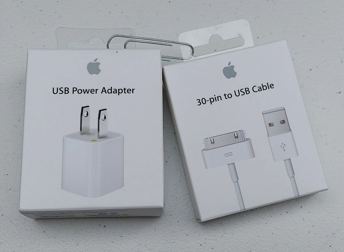 Apple 30-Pin To USB Cable & USB Power Adapter MA591G/C & MD810LL/A NIB
