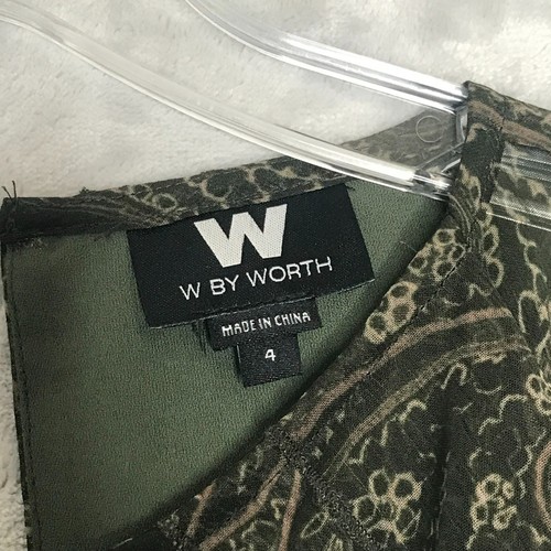 W by Worth Top Womens 4 Green Paisley Print Crew Neck Ruffle Cap Sleeve Lined - 第 4/9 張圖片