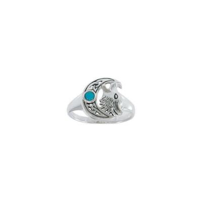Wolf heulender Halbmond 925 Sterling Silber Ring fein Tier Totem Schmuck
