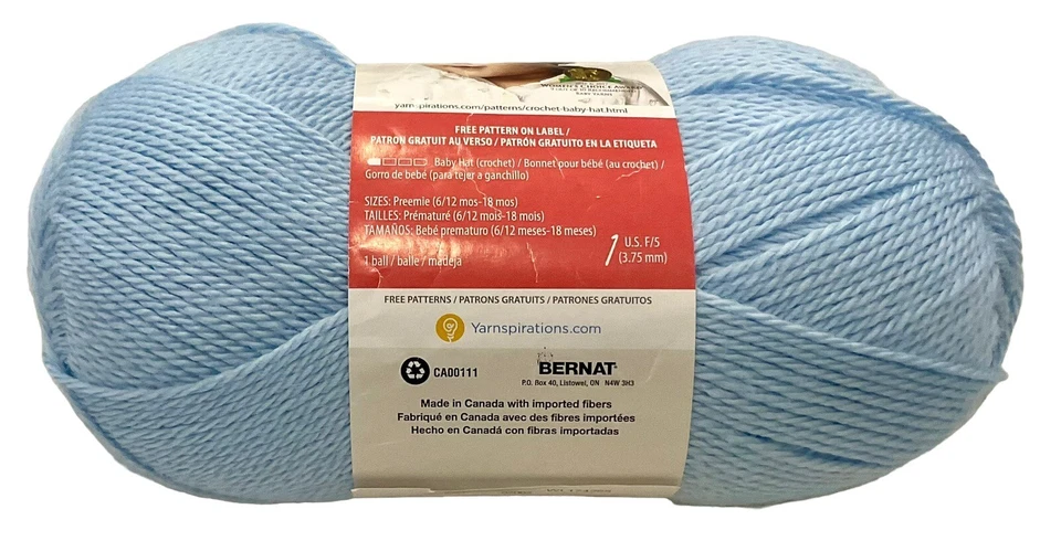 2 Skeins Yarnspirations Bernat Softee Baby “Pale Blue” Acrylic 5 Oz NEW - Image 2 of 3