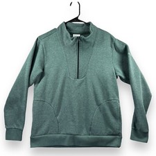 Columbia Mens Quarter Zip Pullover Size L Green Mock Neck Long Sleeve Pockets
