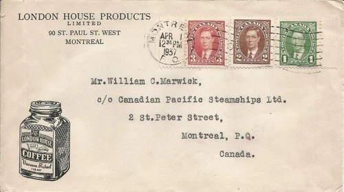 Canada London House Products Coffee Advertising FDC front only Sc 231-233