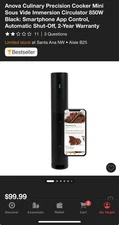Anova Culinary Sous Vide Cooker Black Precision Mini Immersion Circulator 850W