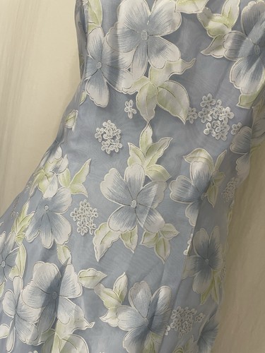 Alfred Angelo Blue & White Floral Crepe Halter Gown SZ 8 - Picture 2 of 10